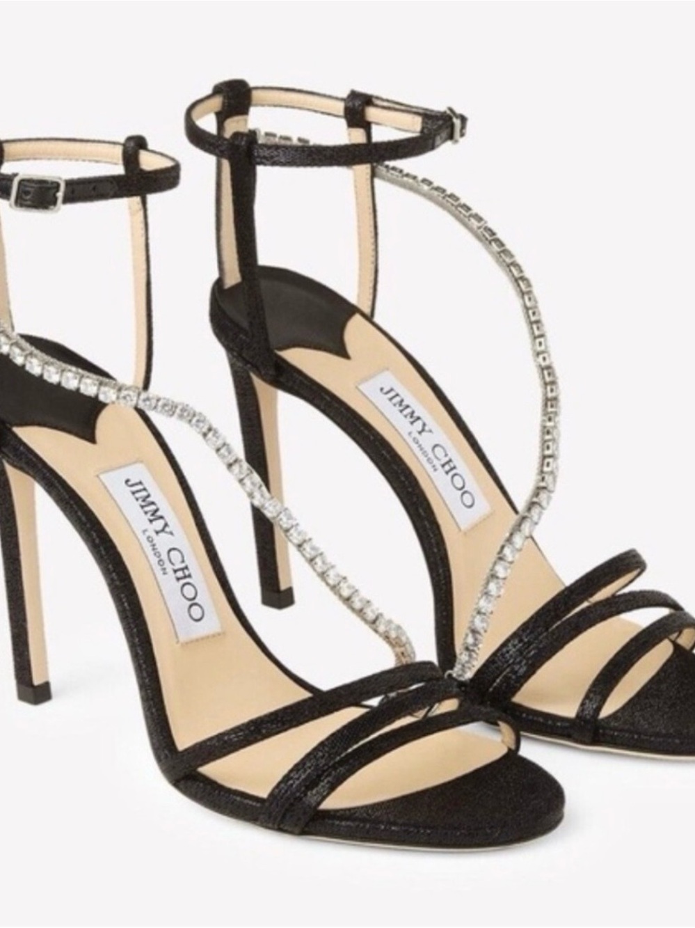 Jimmy Choo Black Crystal Embellished Strappy Sandals Heels Size 36.5